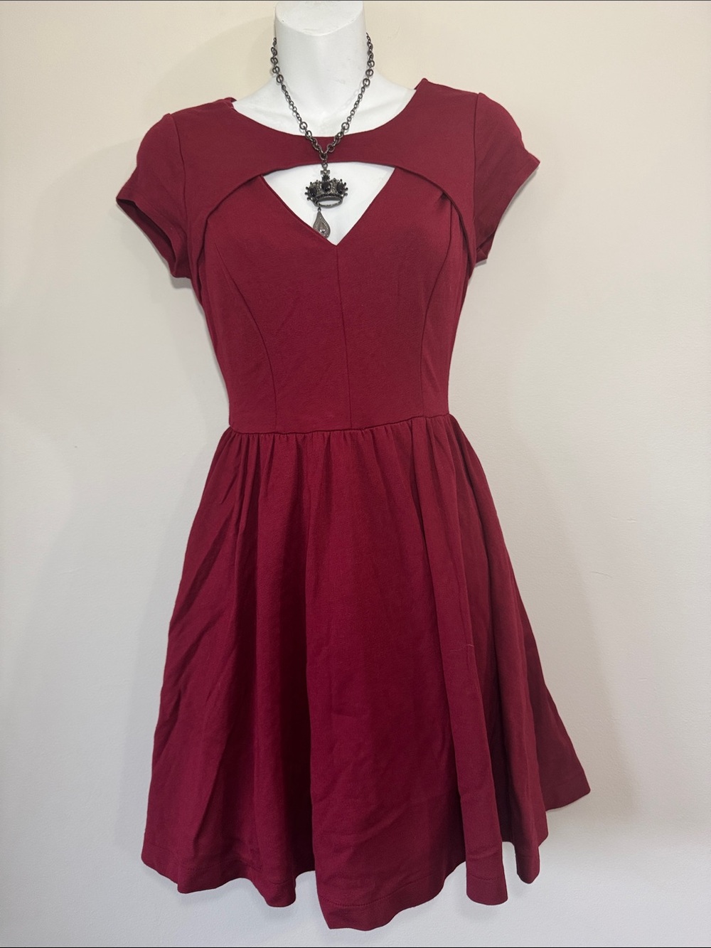 Guess Crimson Red Cutout Fit-and-Flare Mini Dress